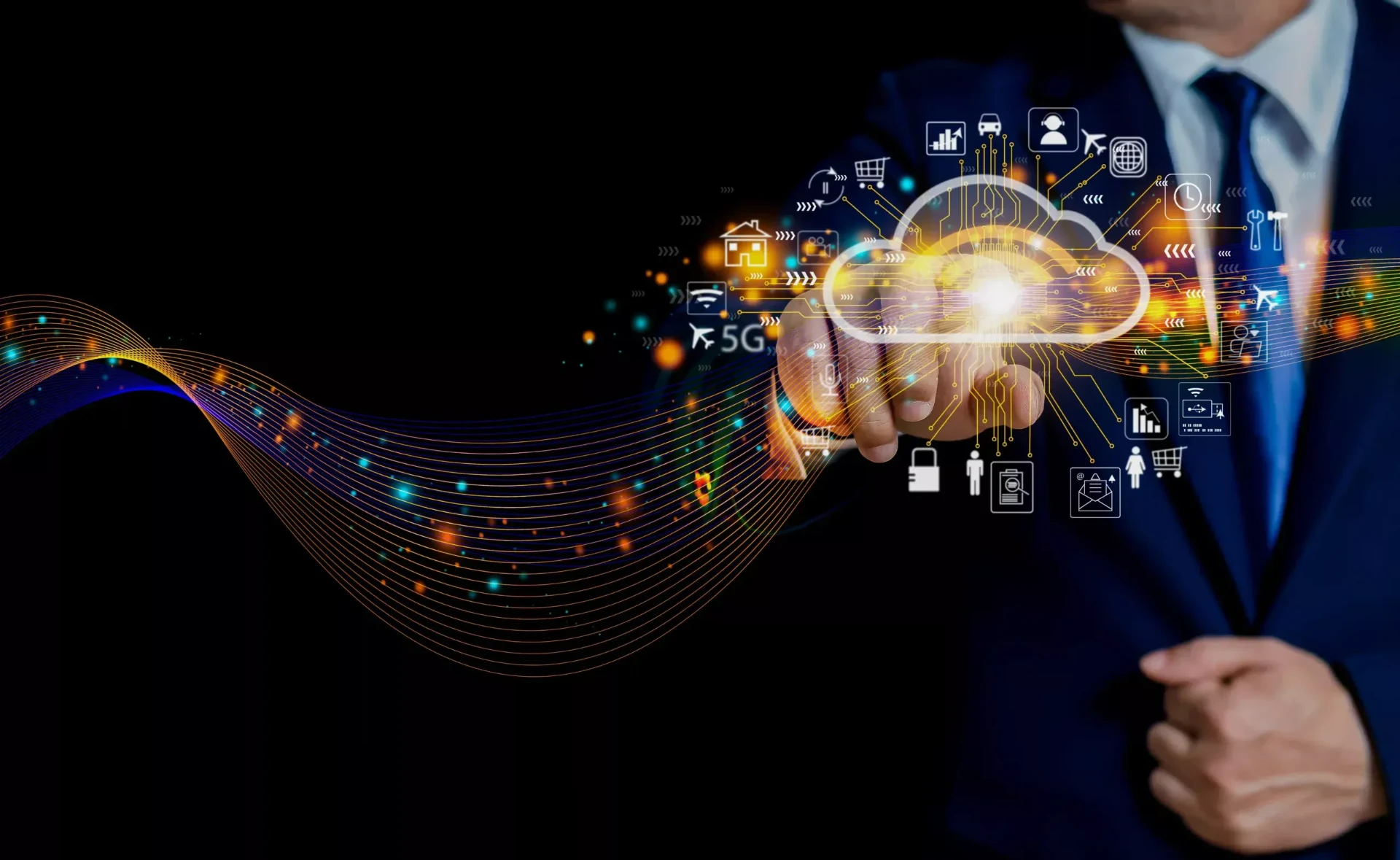 Businessman interacting with cloud network